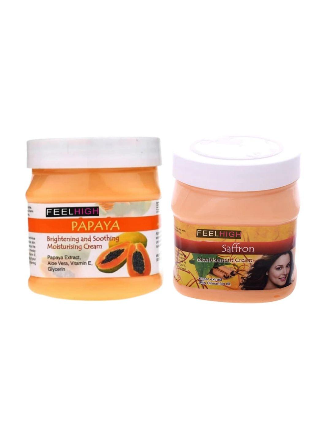 feelhigh set of 2 papaya cream & saffron cream face moisturisers - 500 ml