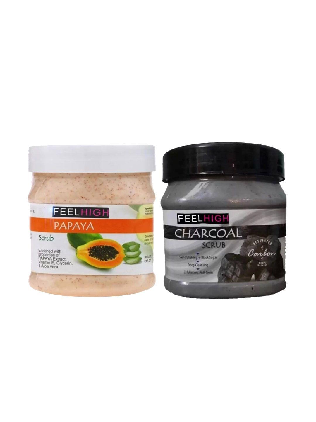 feelhigh set of 2 papaya scrub & charcoal scrub for face & body exfoliators 500 ml each