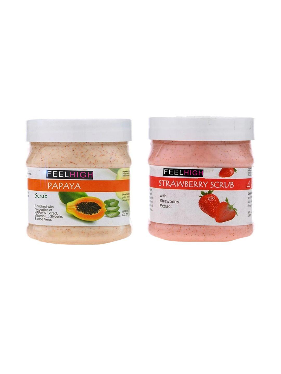 feelhigh set of 2 papaya scrub & strawberry scrub for face & body exfoliators 500 ml each