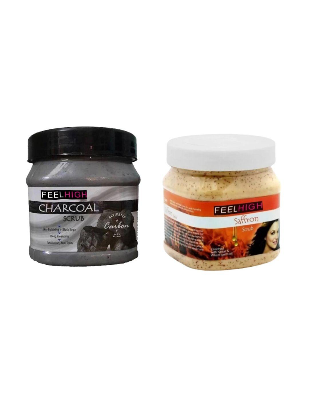 feelhigh set of 2 saffron scrub & charcoal face & body scrub-500 ml each