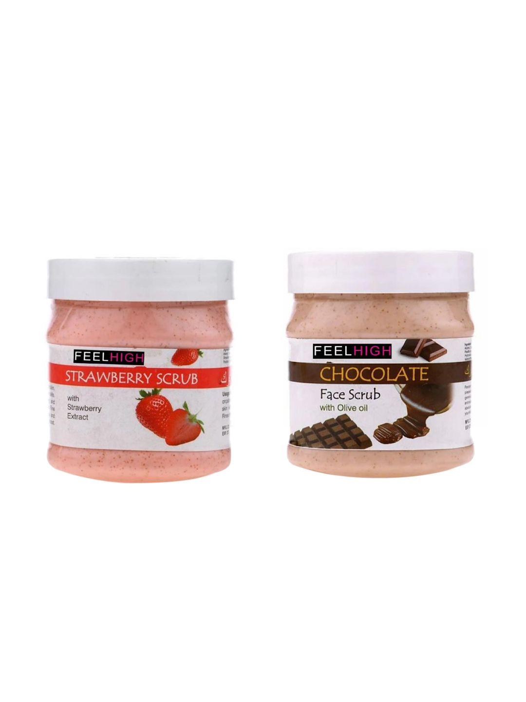 feelhigh set of 2 strawberry & chocolate scrub for face & body exfoliators 500 ml each
