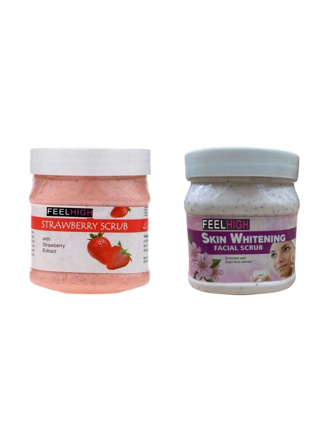 feelhigh set of 2 strawberry & skin whitening face & body scrubs 500ml each