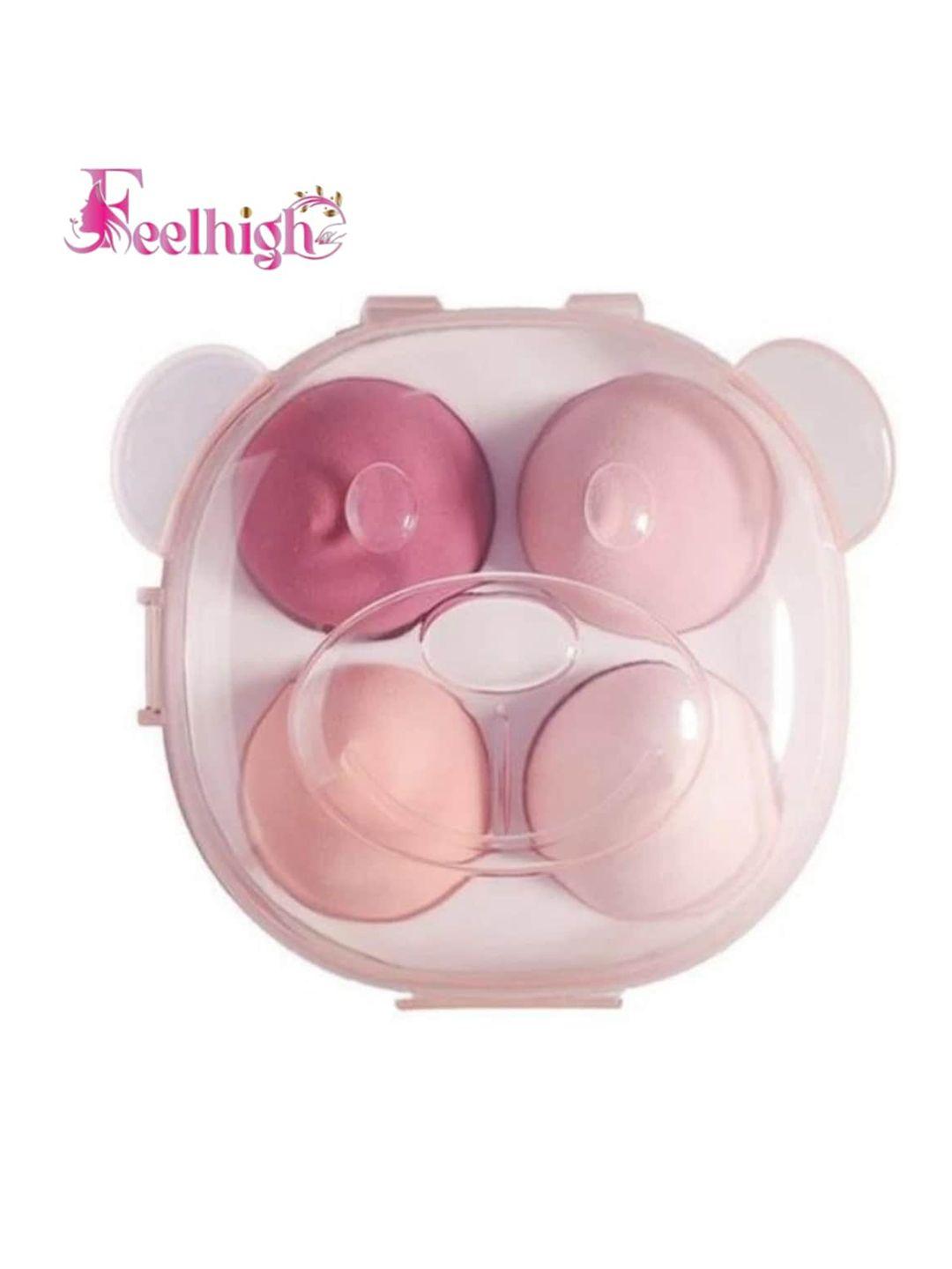 feelhigh set of 4 beauty blenders makeup soft sponges with storage box - pink