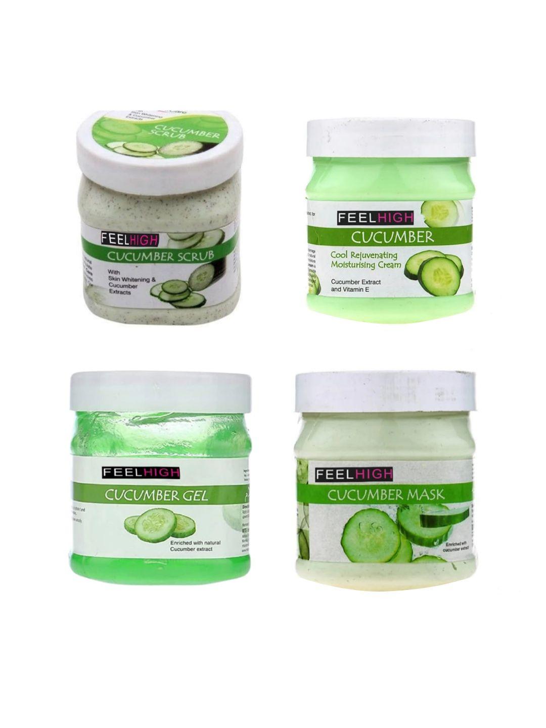 feelhigh set of 4 cucuber scrub cream mask & gel facial kit 500ml each