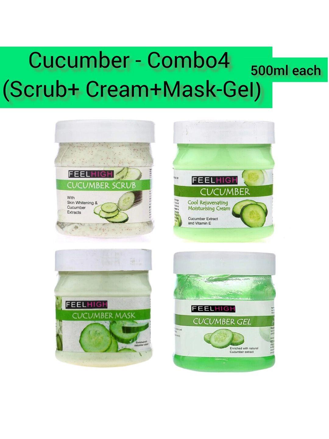 feelhigh set of 4 cucumber face cream- mask - gel & scrub 500ml each