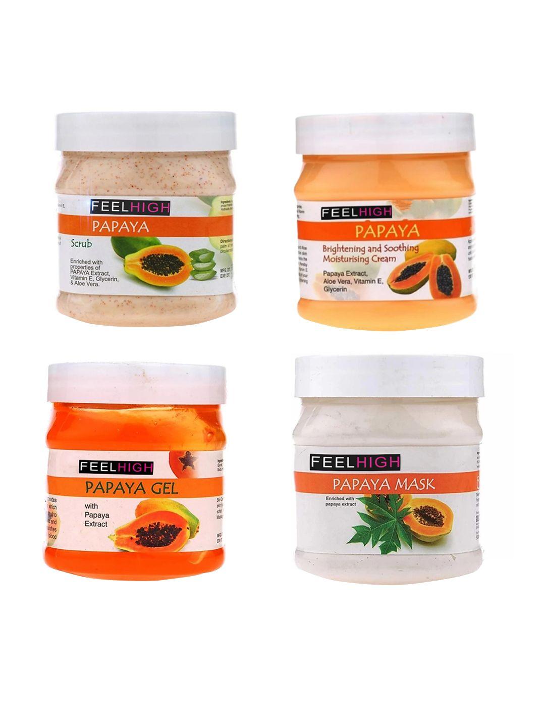 feelhigh set of 4 papaya scrub cream mask & gel facial kit 500ml each