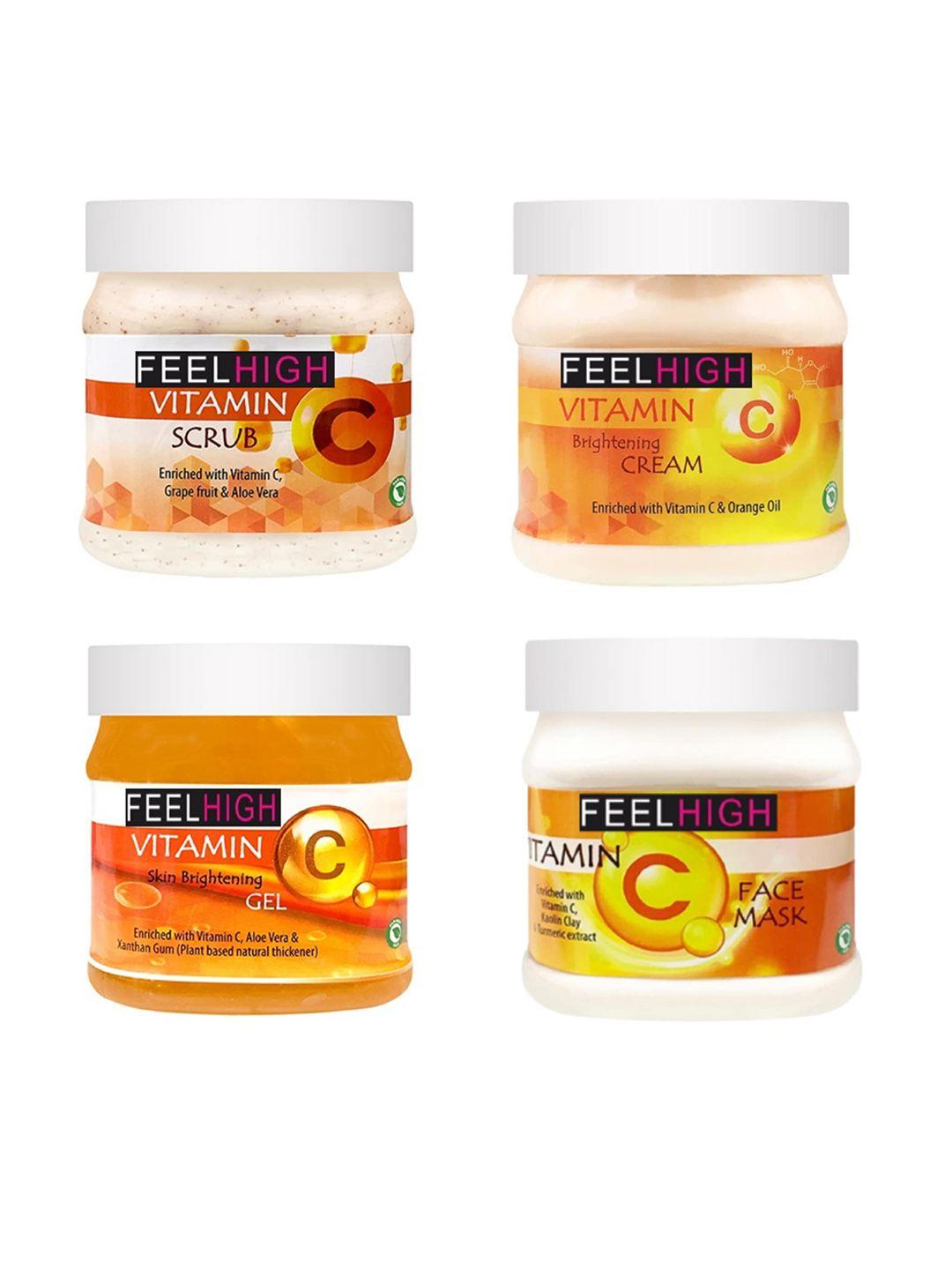 feelhigh set of 4 vitamin c scrub cream mask & gel facial kit 500ml each