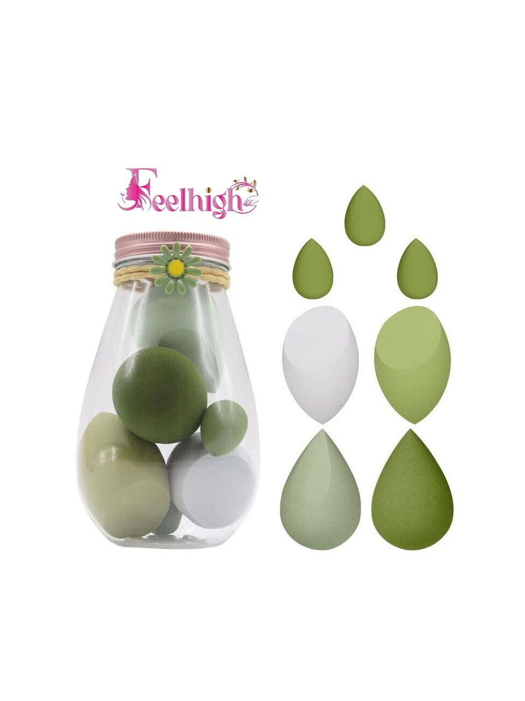 feelhigh set of 7 beauty blenders makeup sponges with storage jar - green & white