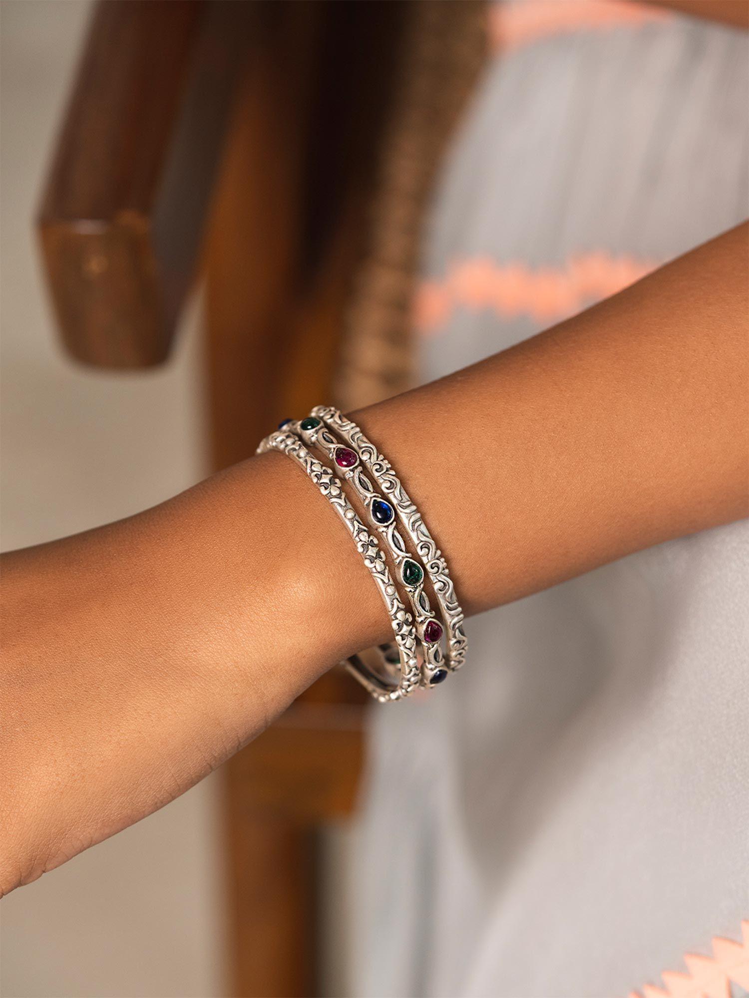 feeling manoharam oxidised stackable bangles in 925 silver