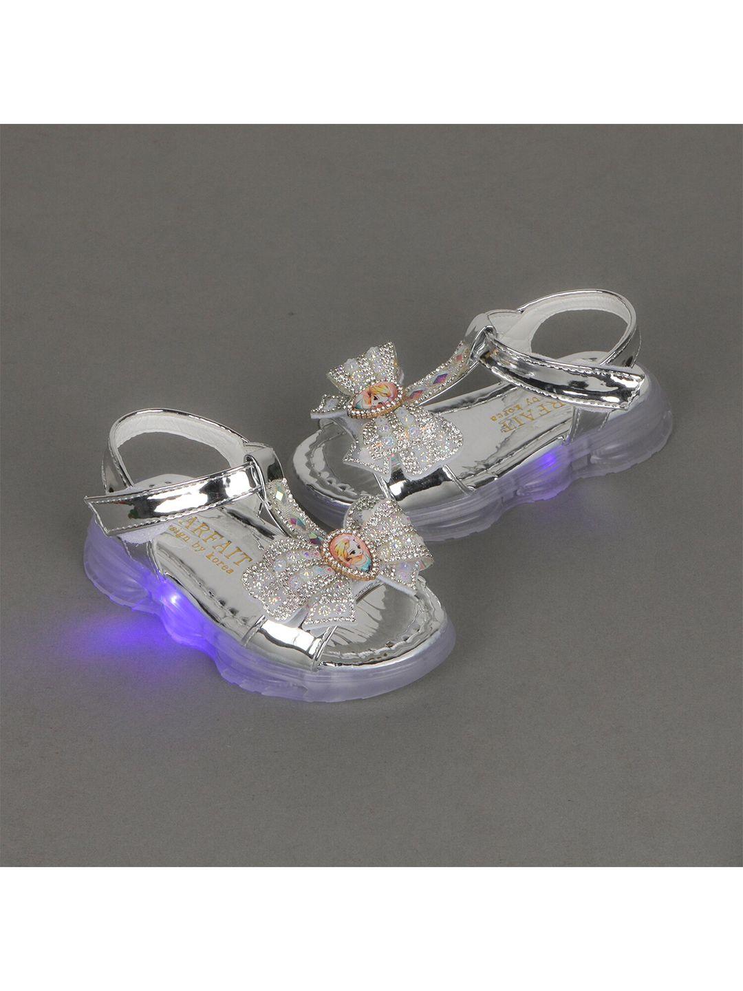 feetwell shoes girls silver-toned embellished led open toe flats with bows