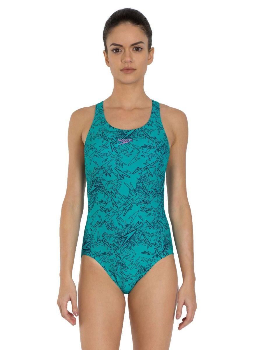 female swimwear boom all over print racerback - green