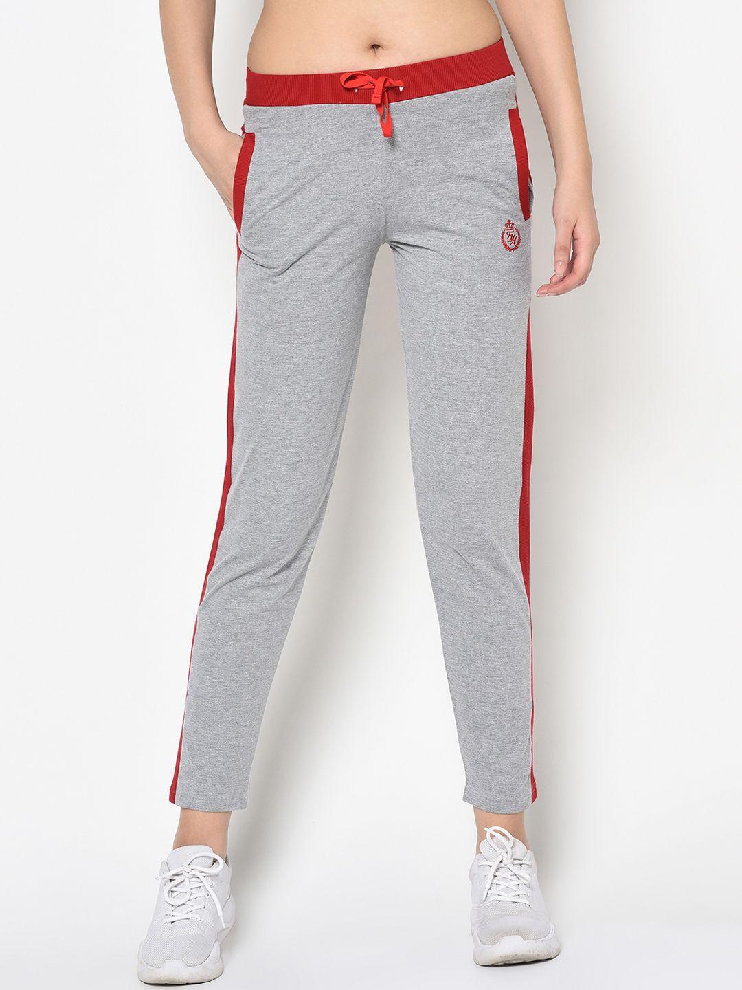 femea women grey melange solid slim-fit track pants