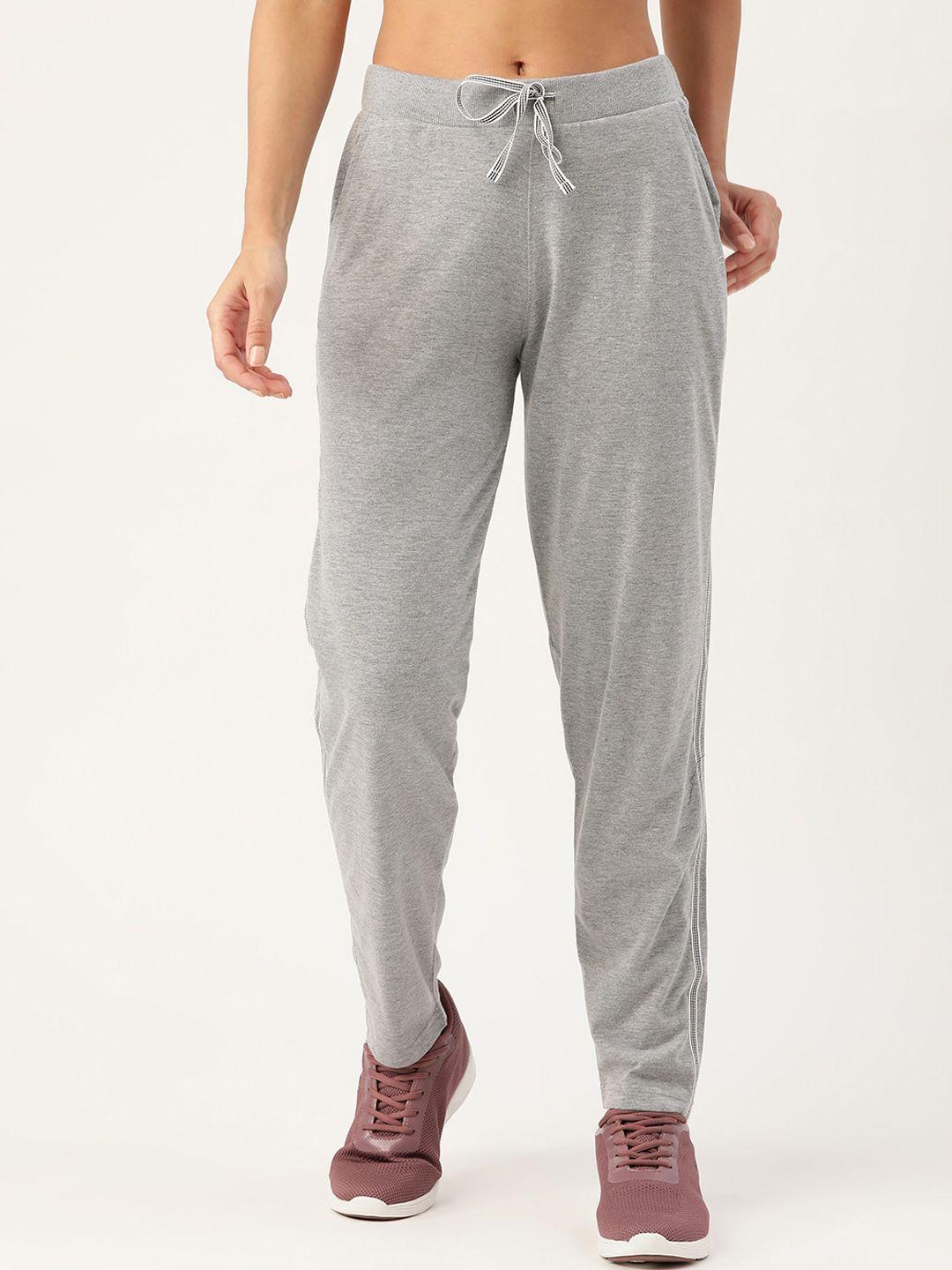 femea women grey solid straight cotton track pants