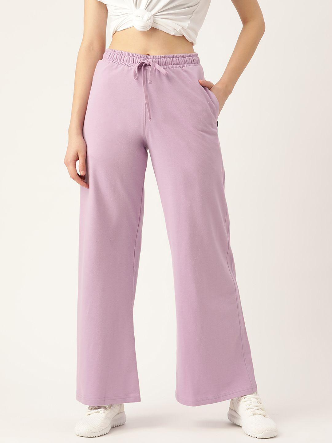 femea women lavender solid cotton wide leg track pants