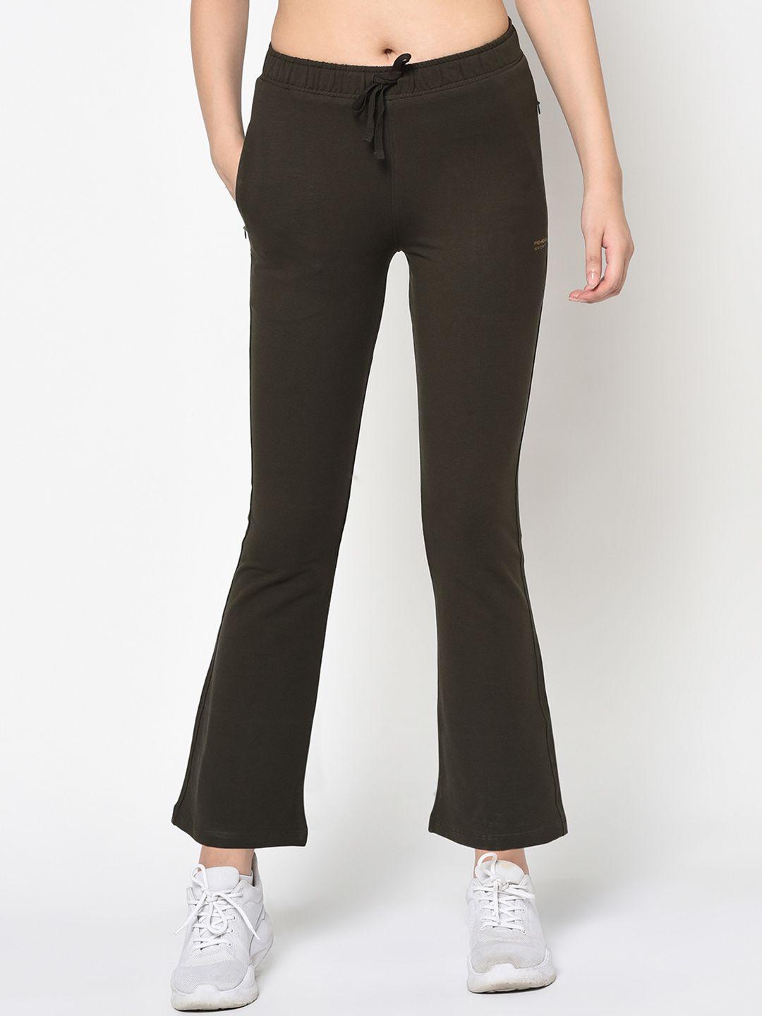 femea-women-olive-brown-solid-bootcut-track-pants