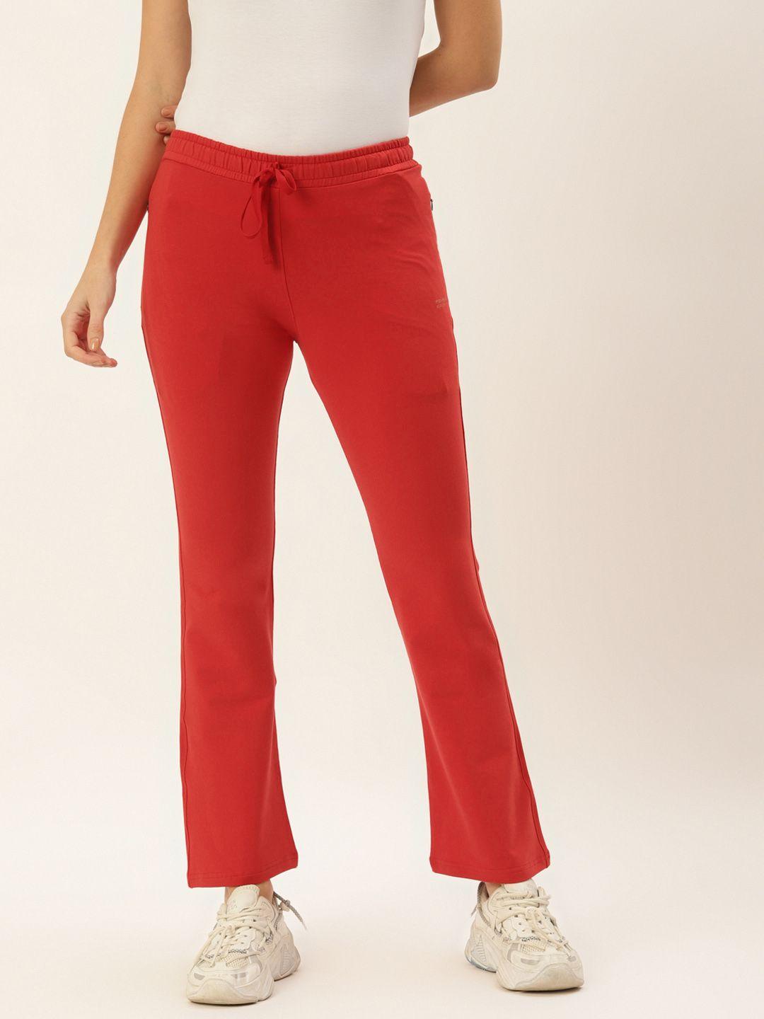 femea women red solid bootcut fit track pants