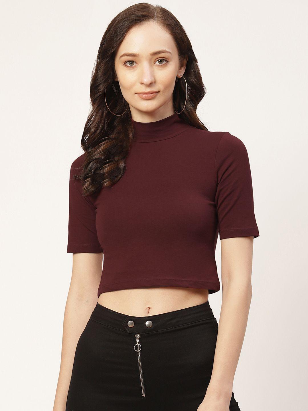 femea burgundy solid crop top