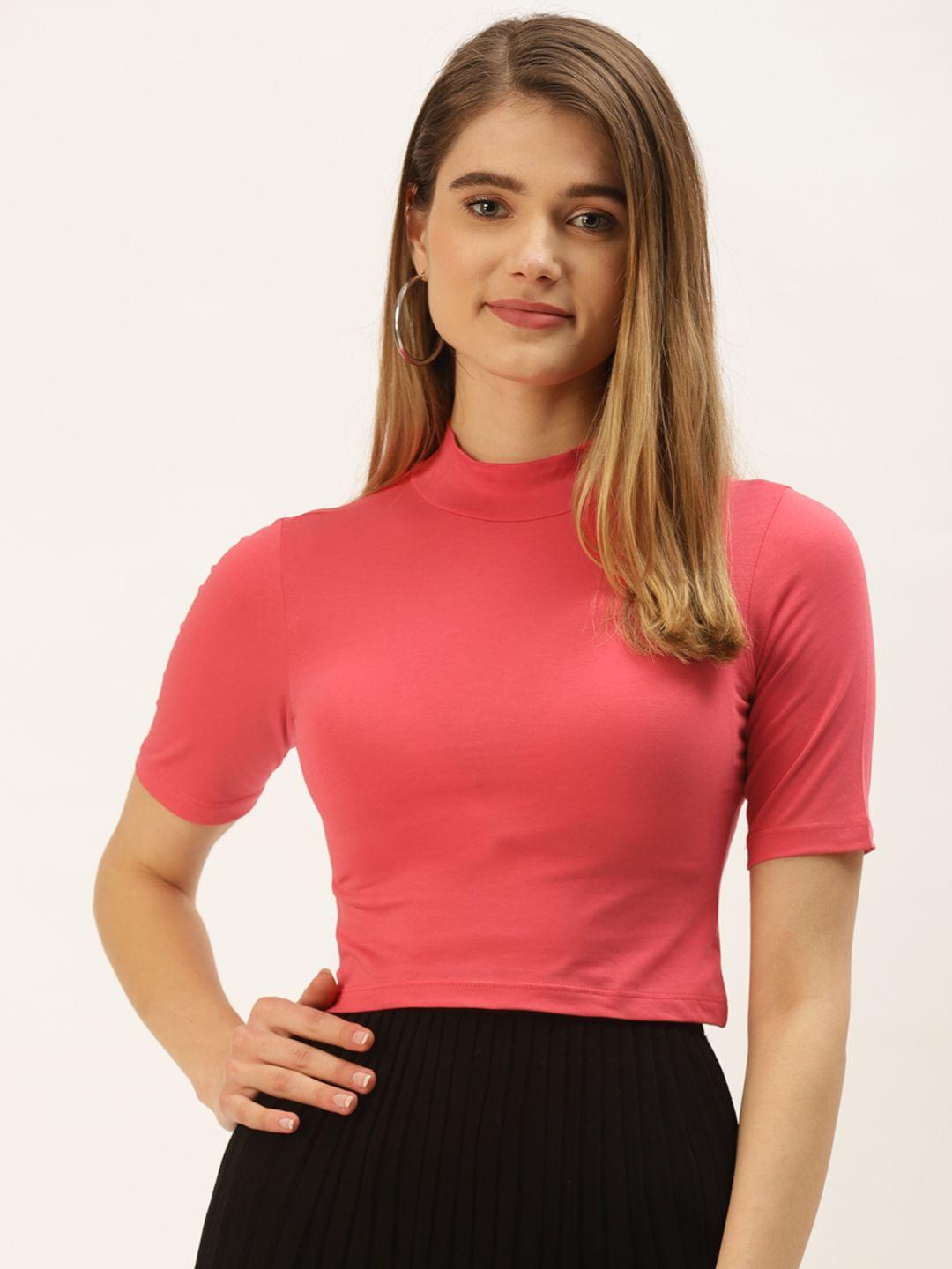 femea coral solid cotton crop top