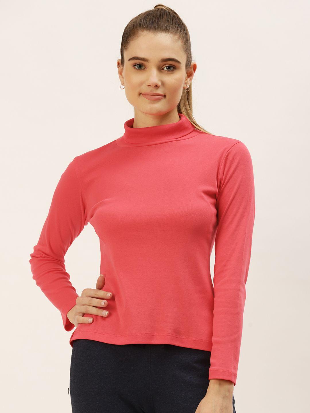 femea coral solid cotton turtle neck top