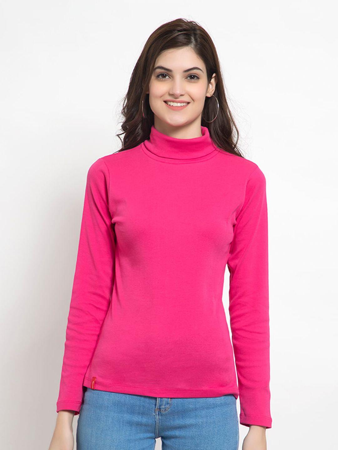 femea pink high neck pure cotton regular top