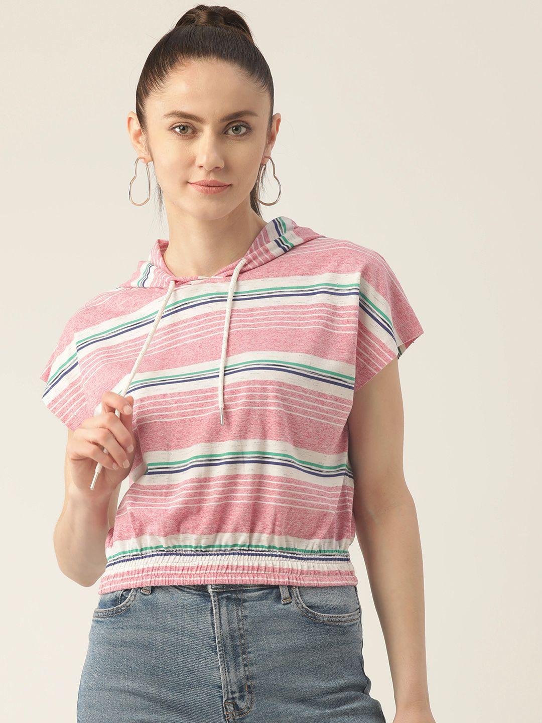 femea rose & white striped cotton blouson top