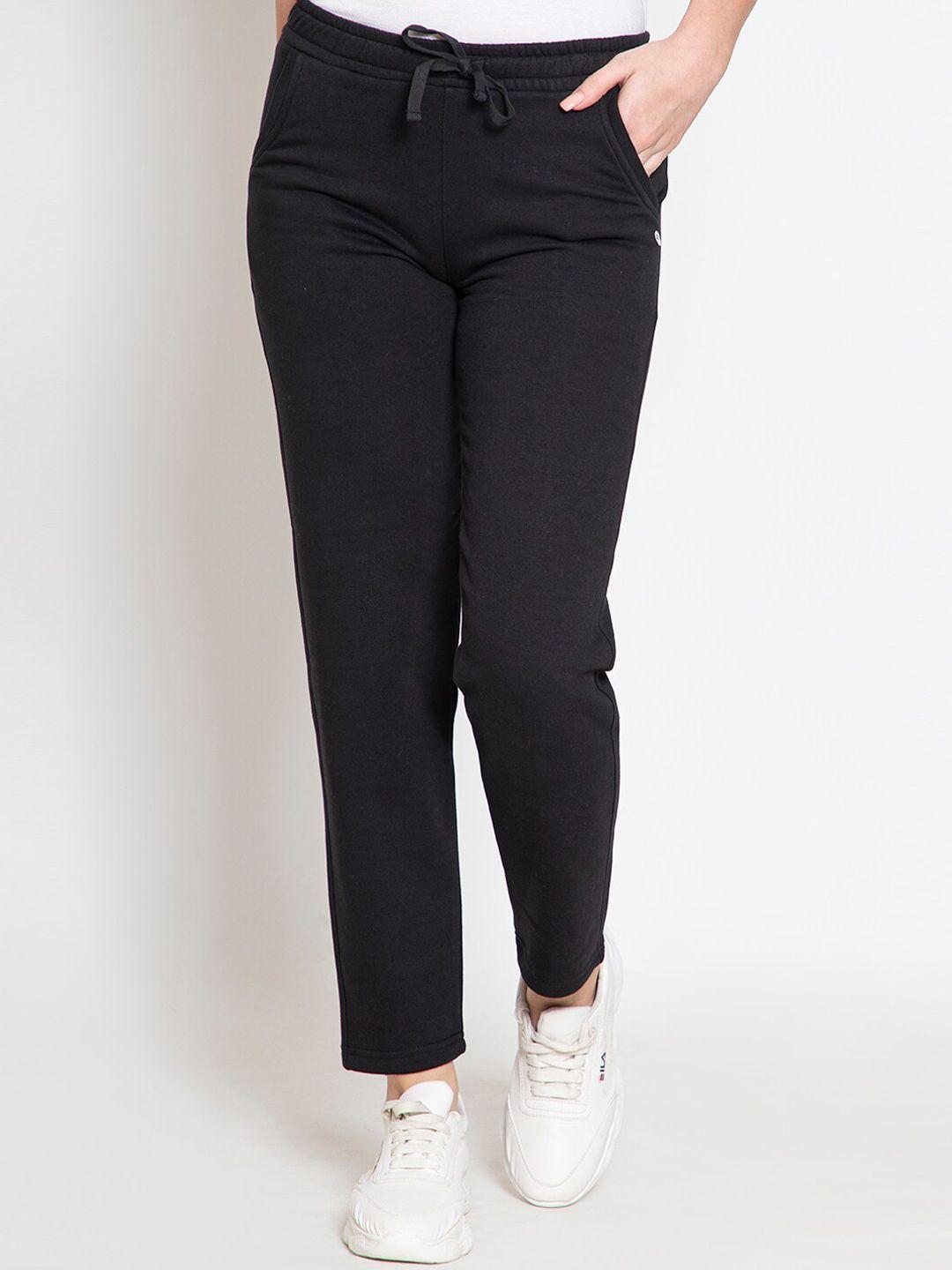 femea women black solid slim-fit track pants