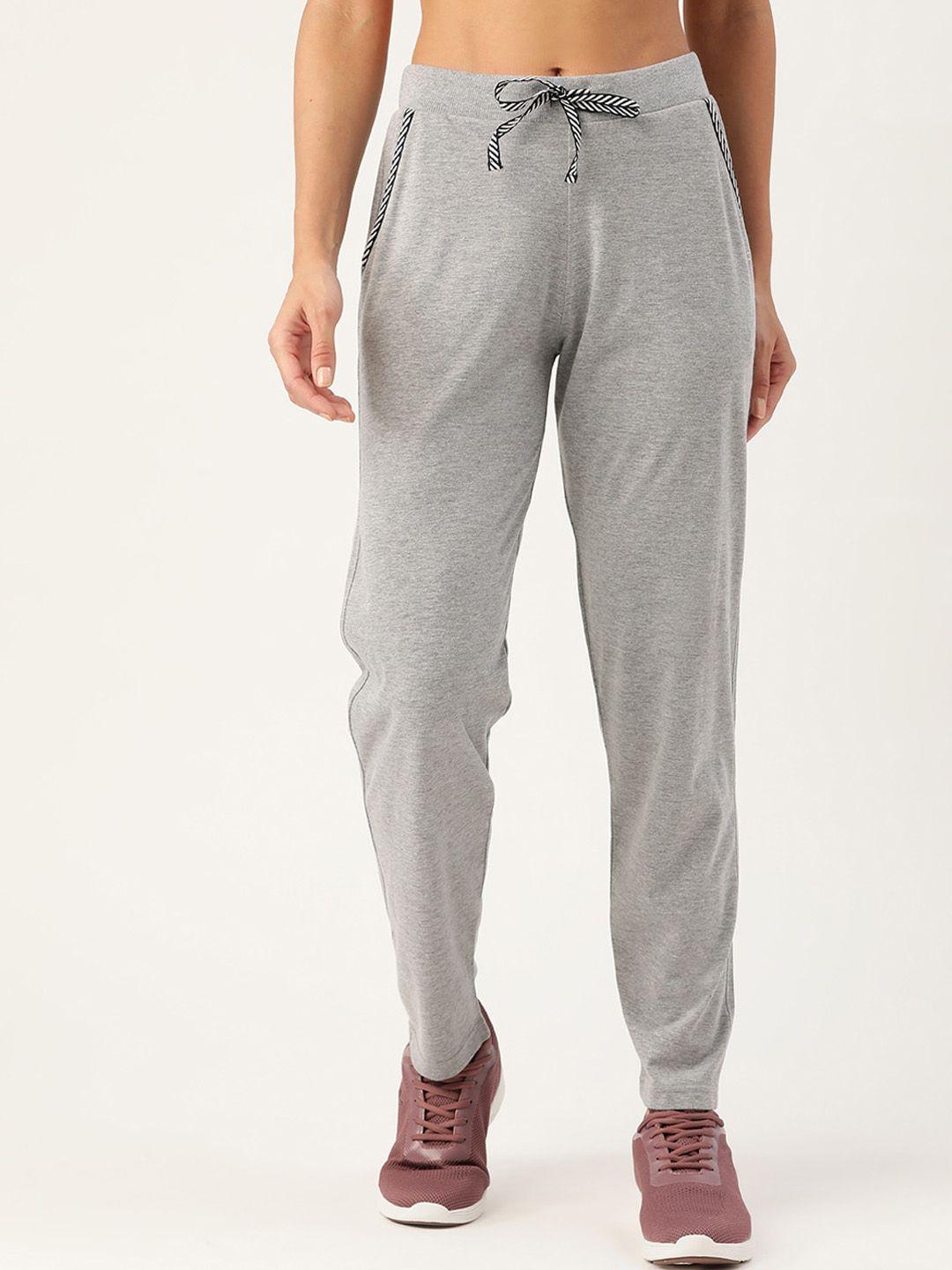 femea women grey solid straight-fit track pants
