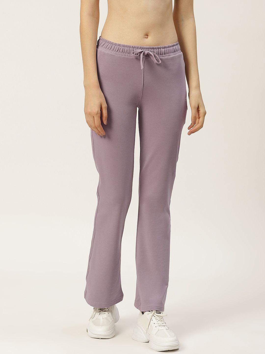 femea women lavender solid bootcut fit track pants