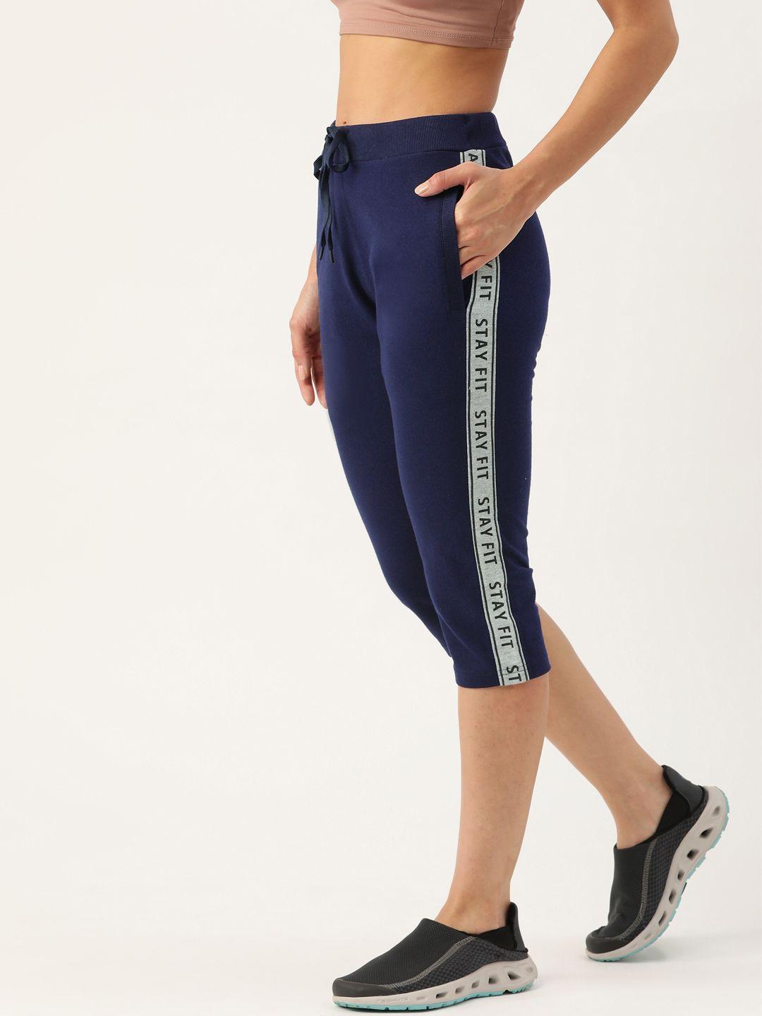 femea women navy blue solid capris