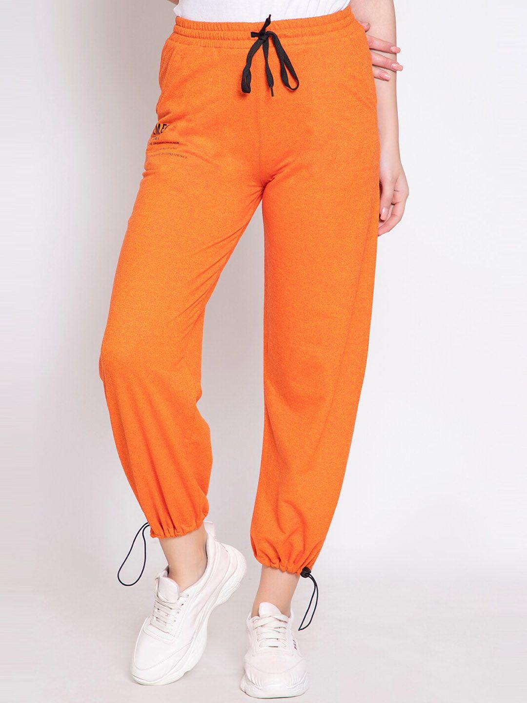 femea women orange solid cotton joggers