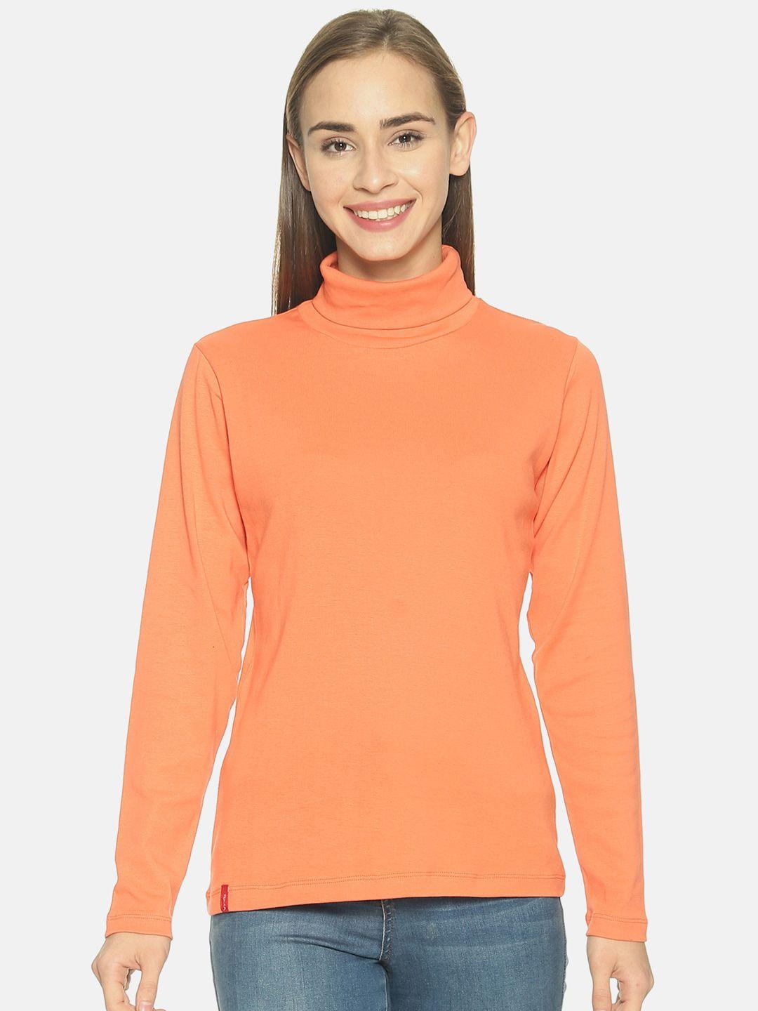 femea women orange solid pure cotton top