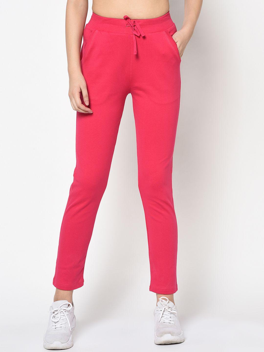 femea women pink solid slim-fit track pants