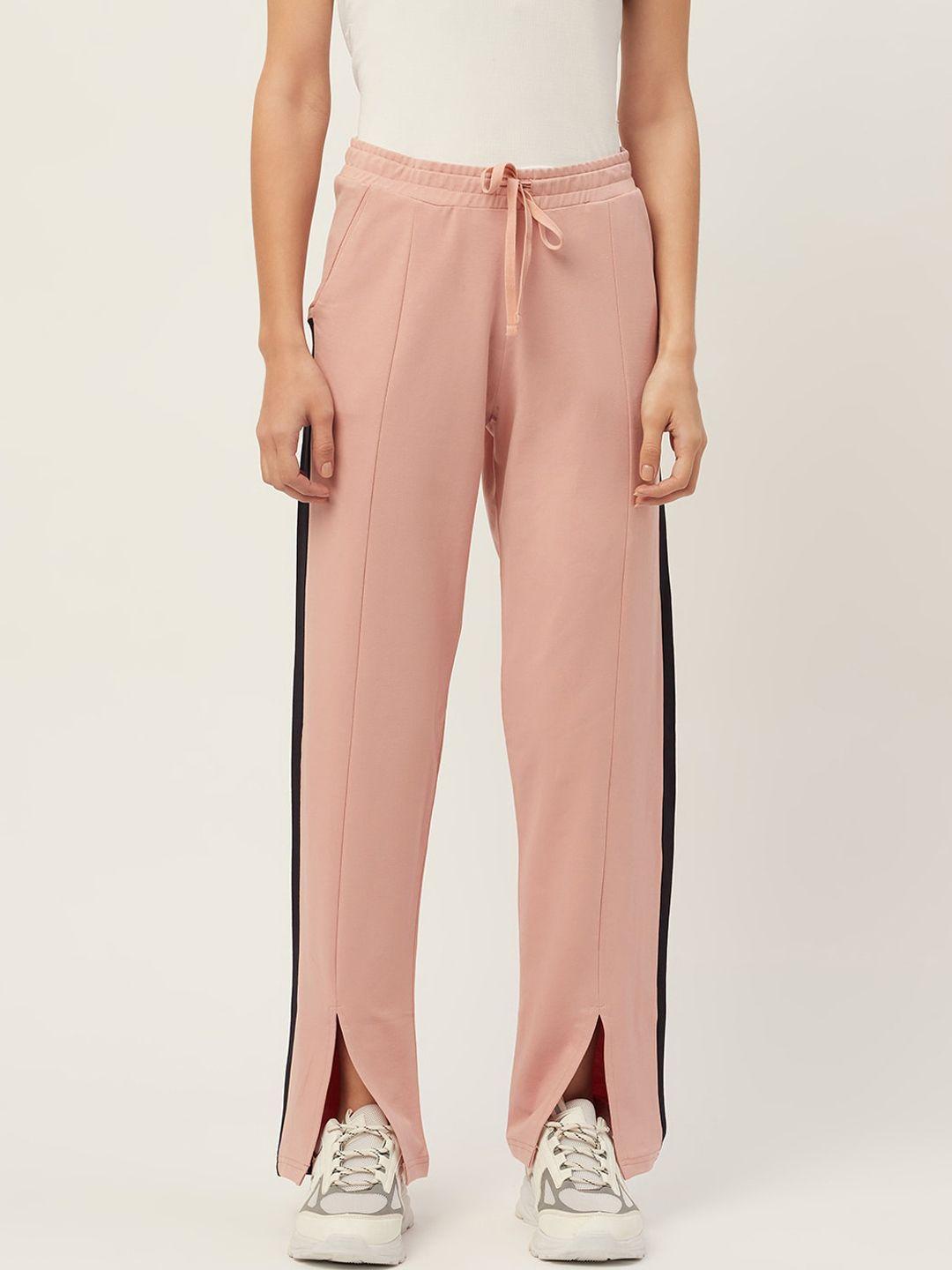 femea women pink solid straight-fit track pants