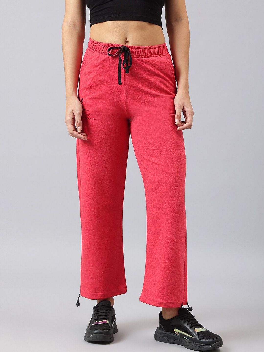 femea women red solid cotton joggers