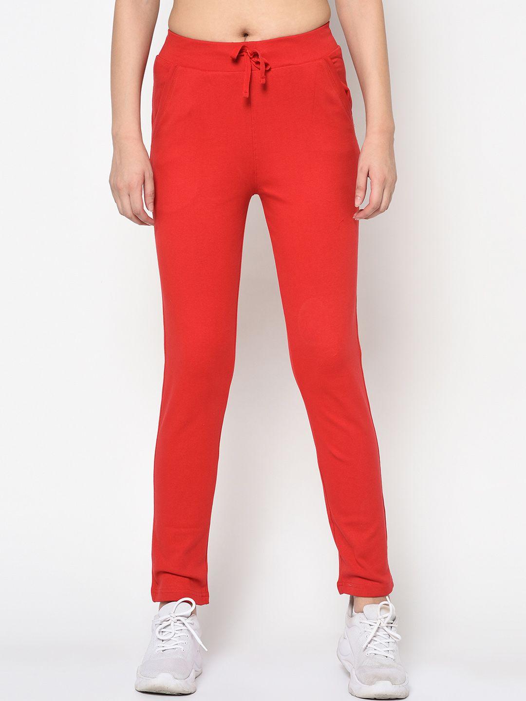 femea women red solid slim-fit track pants