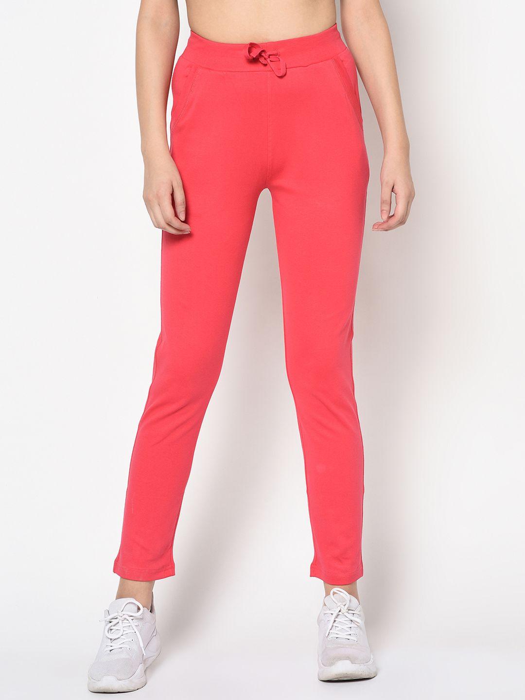 femea women rose-coloured solid slim-fit track pants