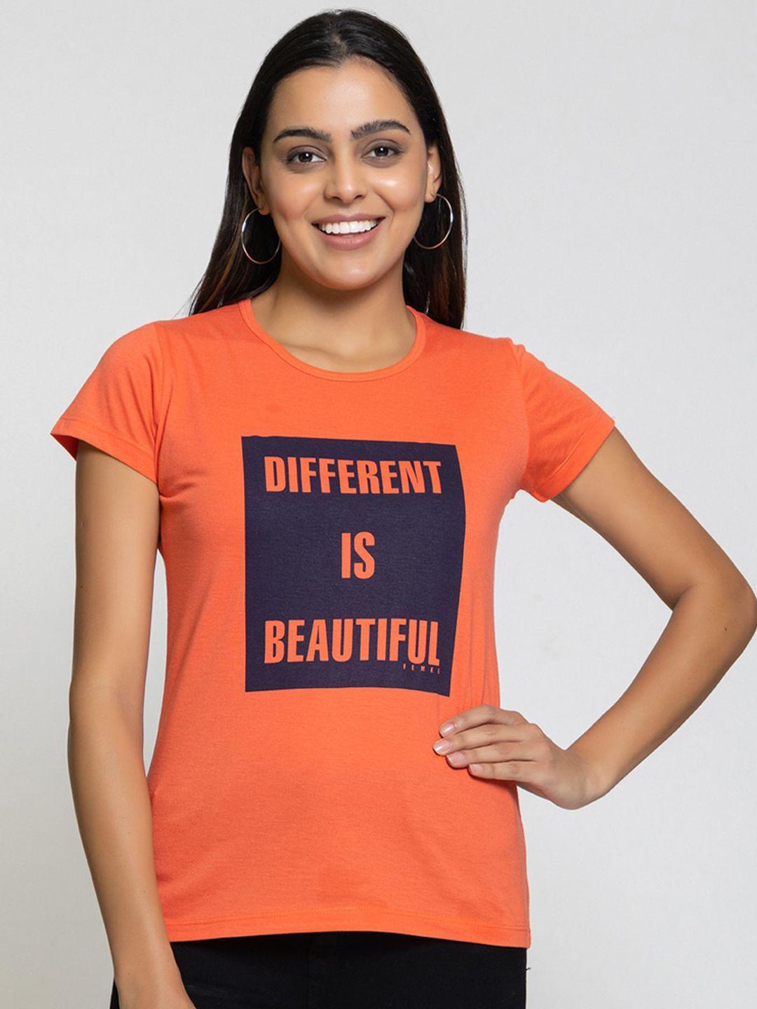 femea women typography printed cotton t-shirt