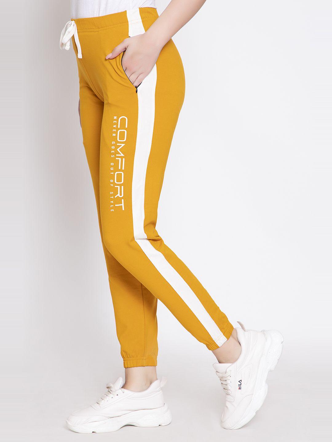 femea women yellow solid slim-fit joggers