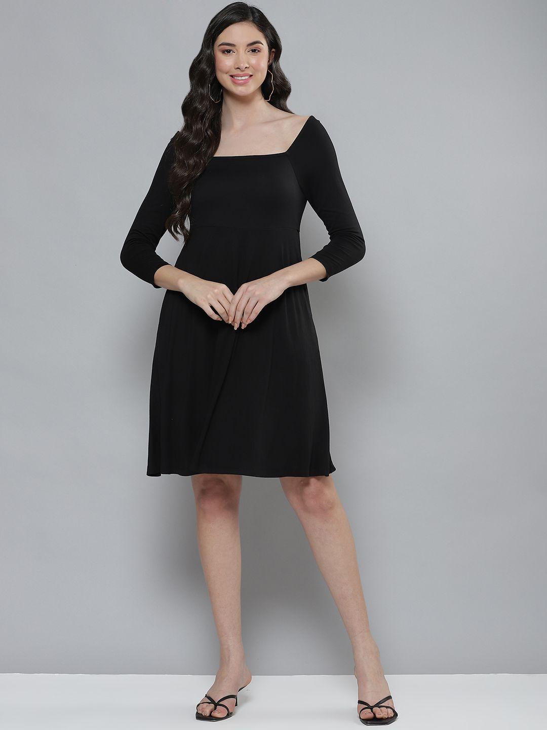 femella black fit and flare jersey midi dress