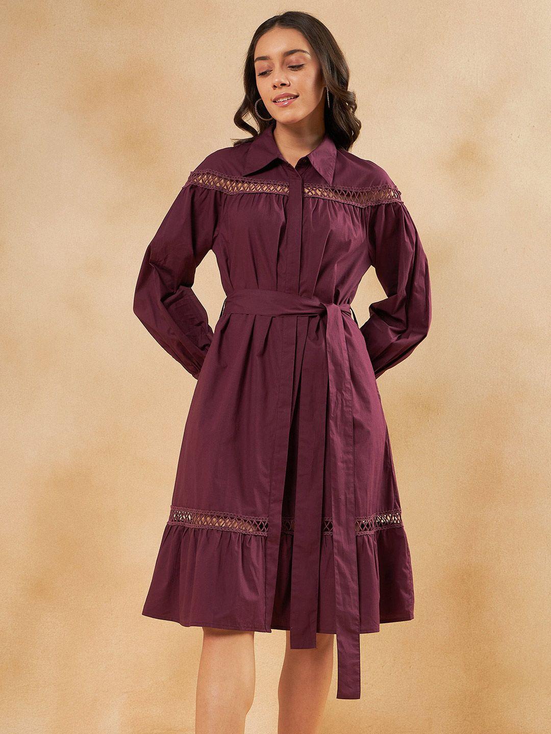 femella cuffed sleeves lace detailed pure cotton shirt dress