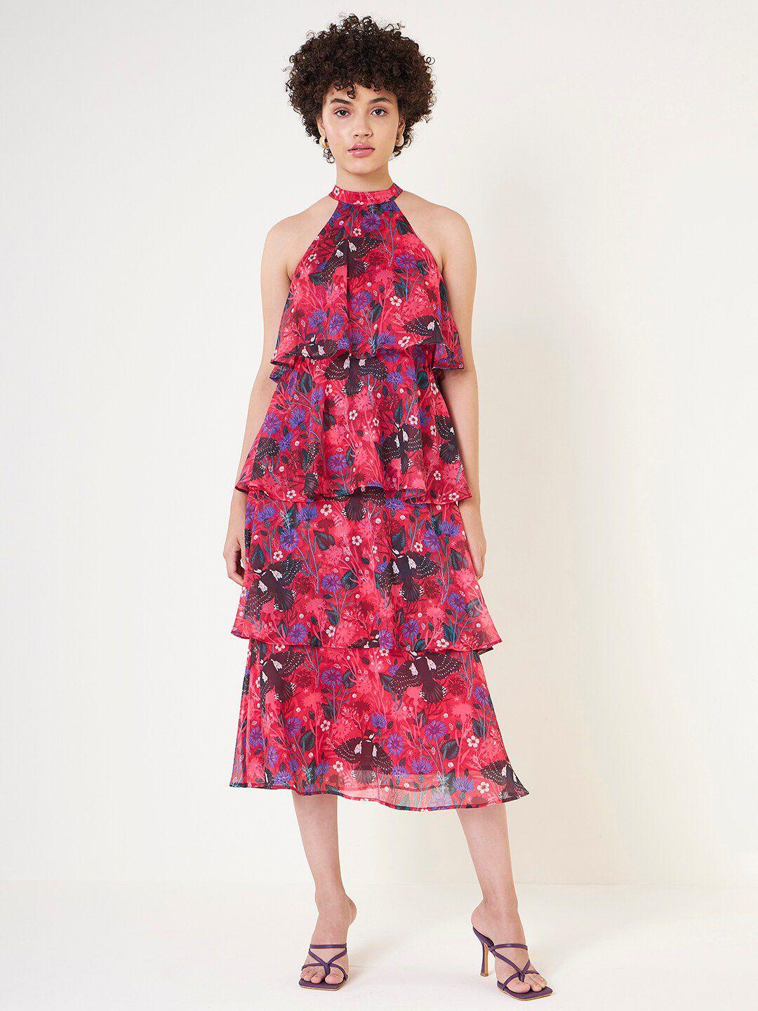 femella floral printed halter neck a-line midi dress