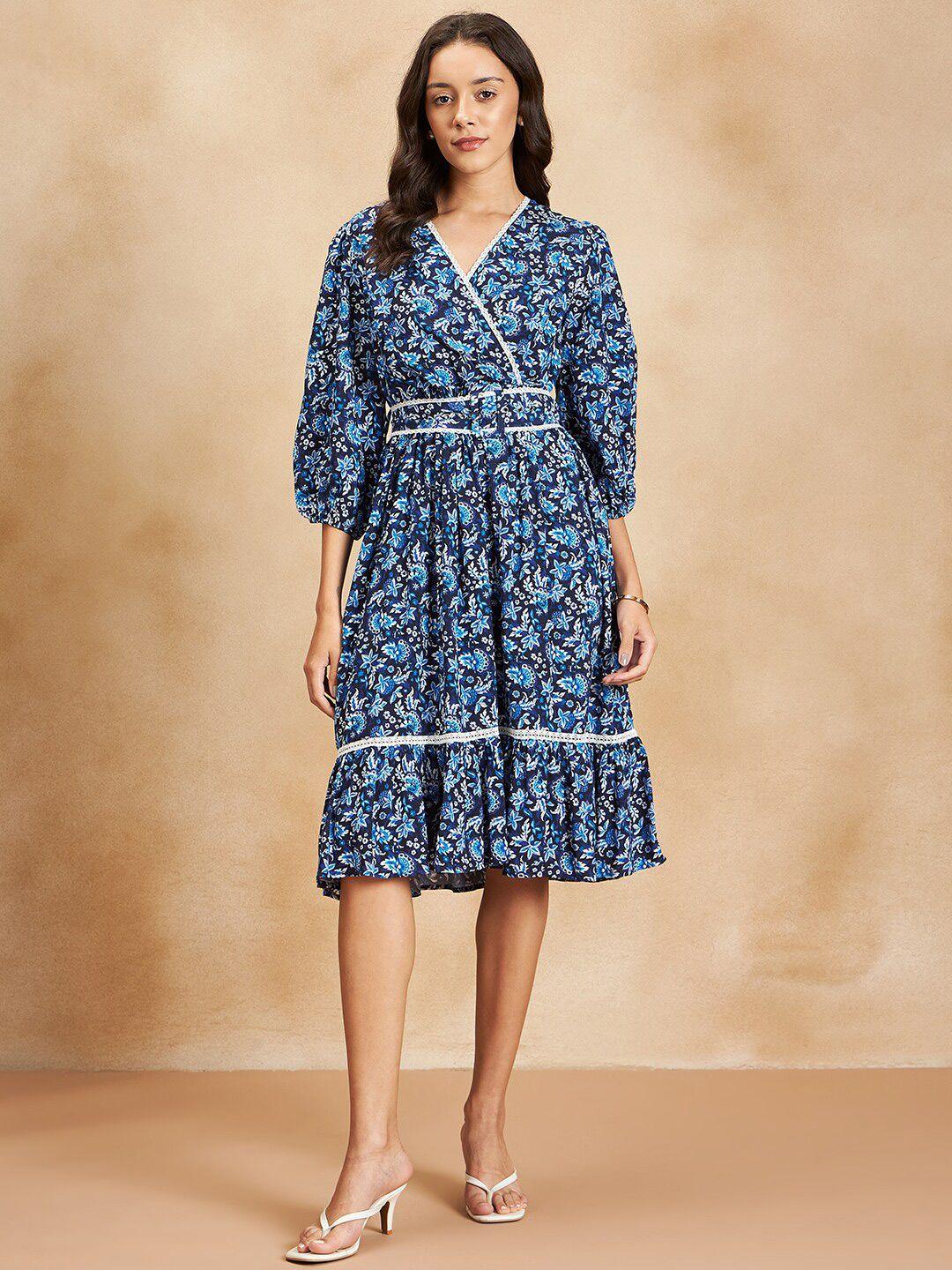 femella floral printed puff sleeve fit & flare dress
