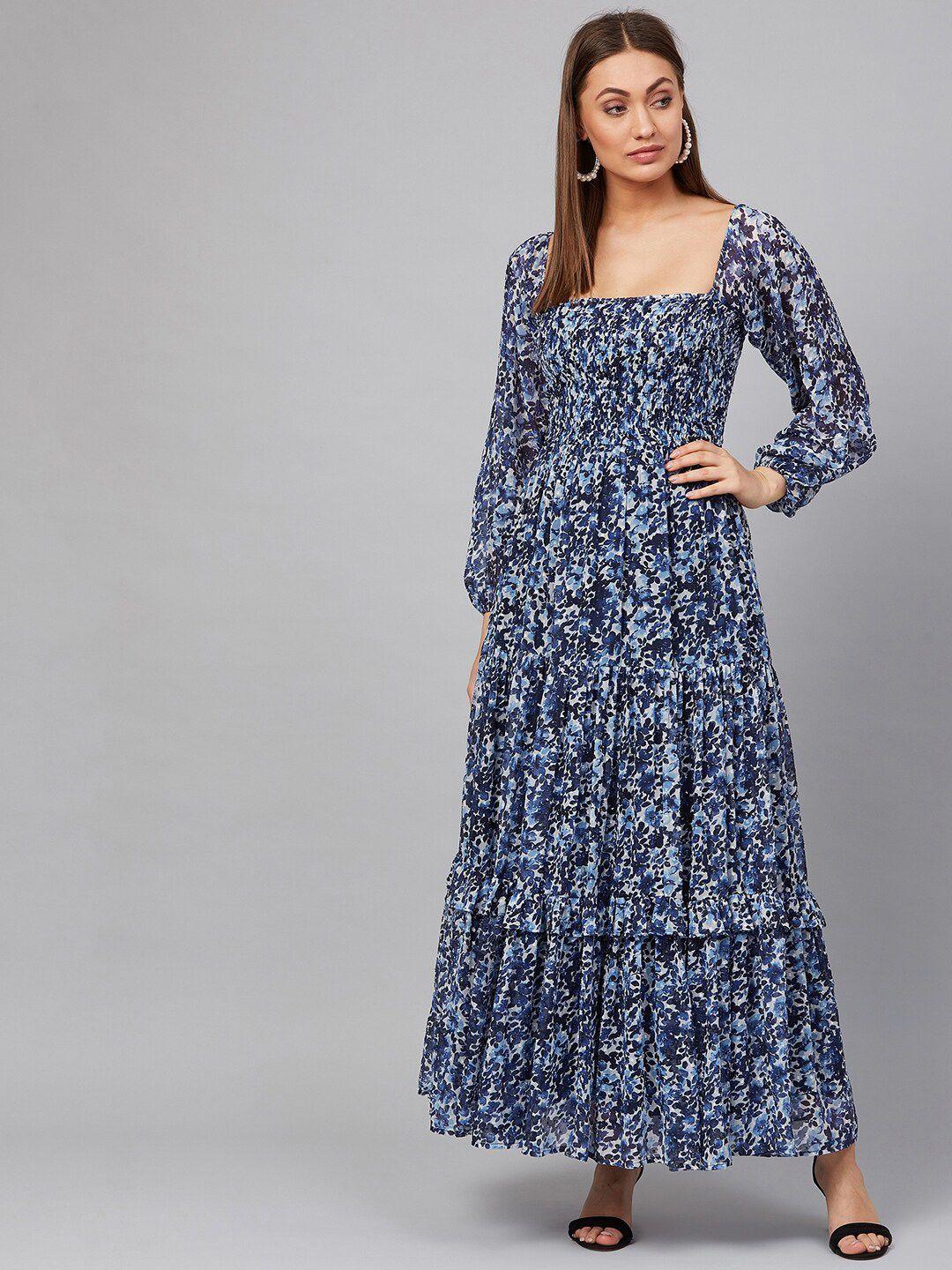 femella floral printed puff sleeves smocked detailed maxi dress