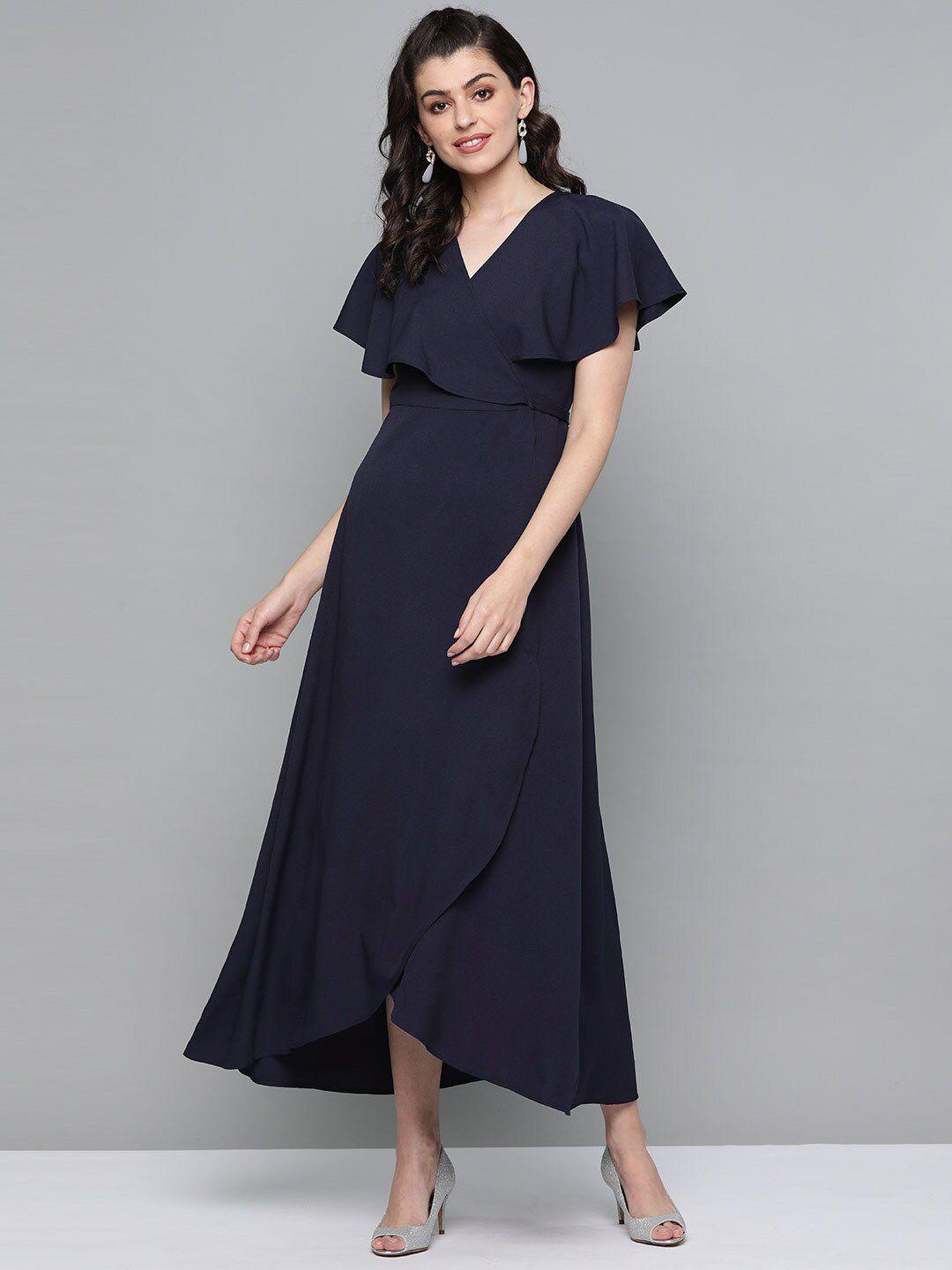 femella navy blue flutter sleeve maxi dress