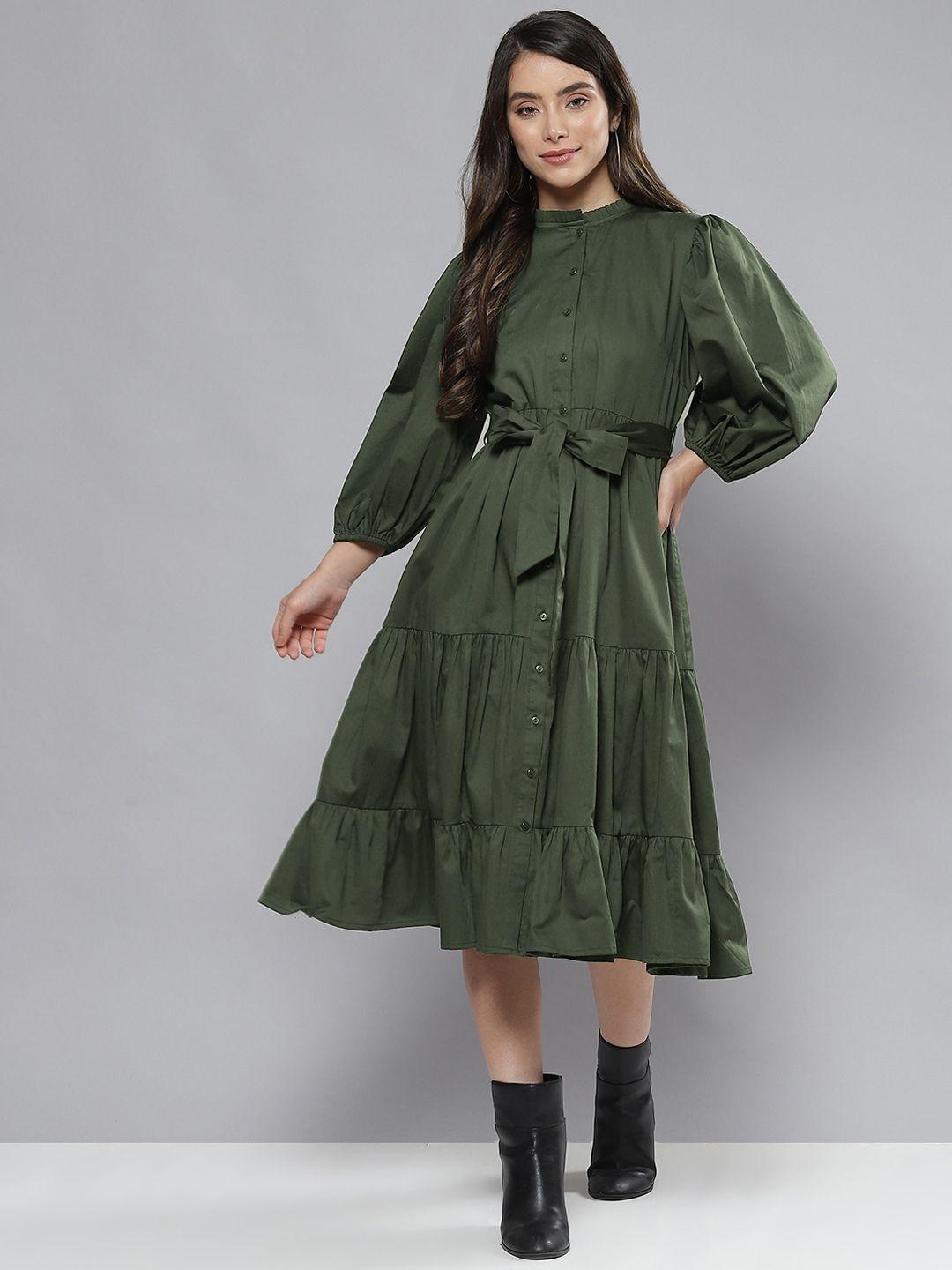 femella olive green cotton midi dress