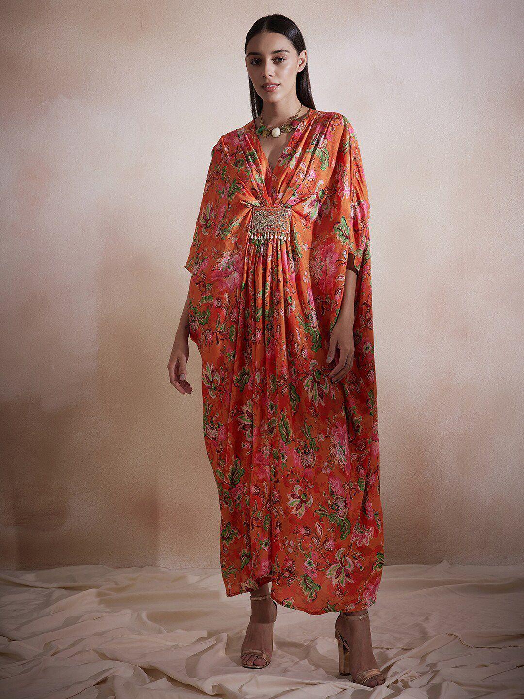 femella orange floral print maxi dress