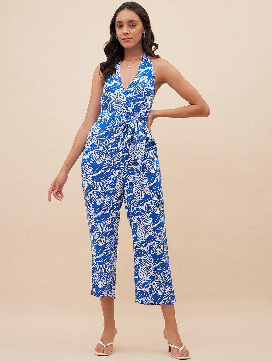 femella printed halter neck waist tie-ups basic jumpsuit