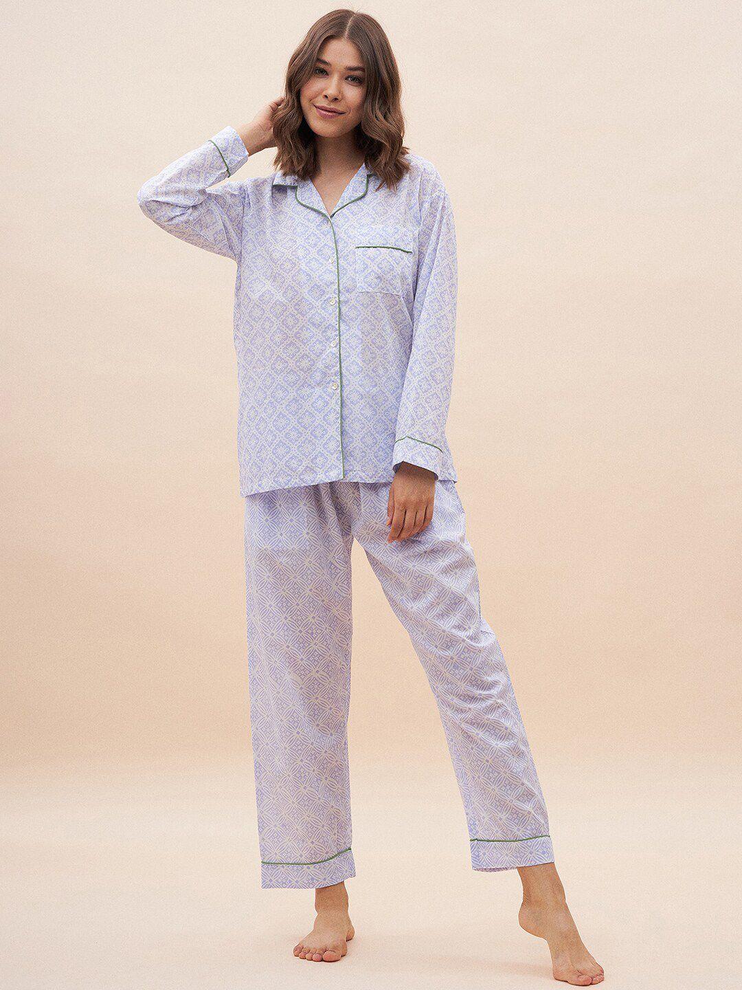femella printed pure cotton shirt and pyjamas