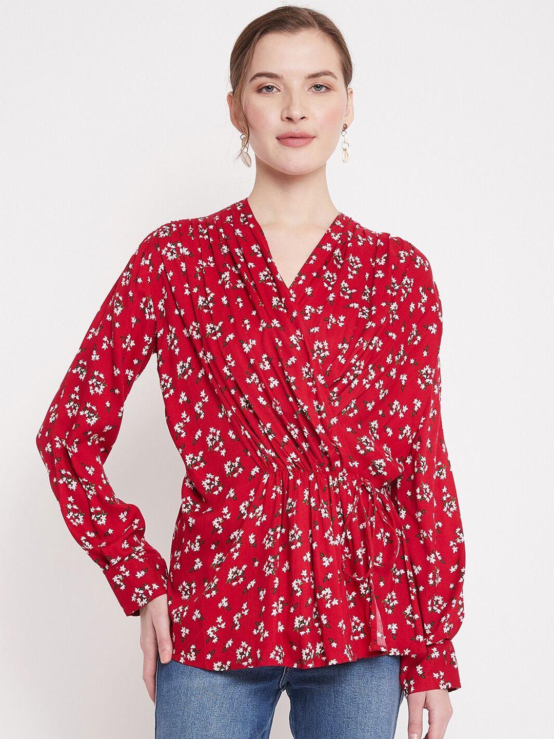 femella red floral print georgette wrap top