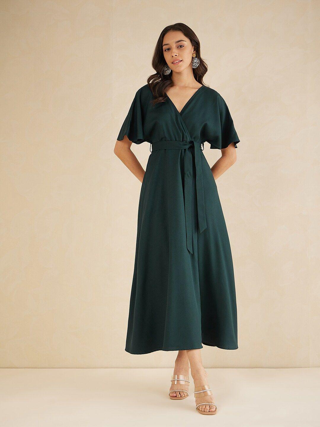 femella v-neck flared sleeves a-line dress comes with a belt